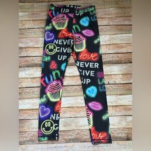 Justice Black Neon Graphic Leggings with Colorful Motifs